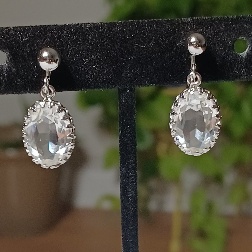 DANECRAFT STERLING SILVER AND CLEAR CRYSTAL EARRINGS